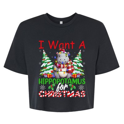 Hippo Xmas Tree Lights I Want A Hippopotamus For Christmas Gift Bella+Canvas Jersey Crop Tee