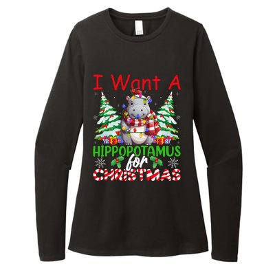 Hippo Xmas Tree Lights I Want A Hippopotamus For Christmas Gift Womens CVC Long Sleeve Shirt