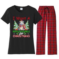 Hippo Xmas Tree Lights I Want A Hippopotamus For Christmas Gift Women's Flannel Pajama Set