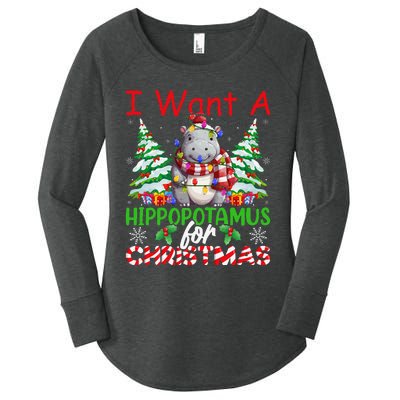 Hippo Xmas Tree Lights I Want A Hippopotamus For Christmas Gift Women's Perfect Tri Tunic Long Sleeve Shirt