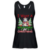 Hippo Xmas Tree Lights I Want A Hippopotamus For Christmas Gift Ladies Essential Flowy Tank