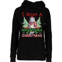 Hippo Xmas Tree Lights I Want A Hippopotamus For Christmas Gift Womens Funnel Neck Pullover Hood