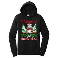 Hippo Xmas Tree Lights I Want A Hippopotamus For Christmas Gift Women's Pullover Hoodie