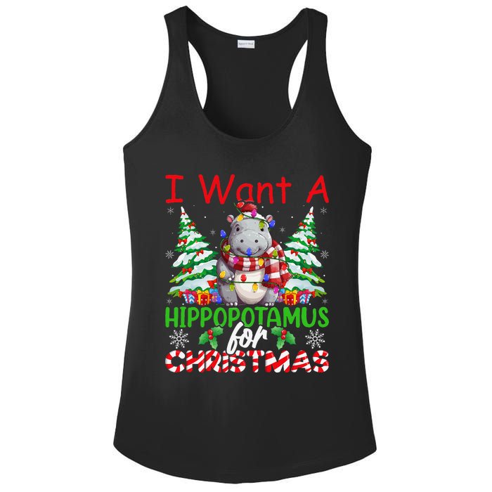 Hippo Xmas Tree Lights I Want A Hippopotamus For Christmas Gift Ladies PosiCharge Competitor Racerback Tank