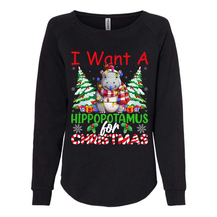 Hippo Xmas Tree Lights I Want A Hippopotamus For Christmas Gift Womens California Wash Sweatshirt