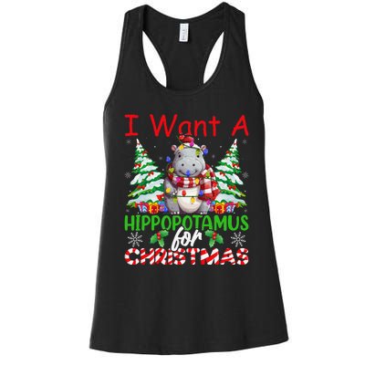 Hippo Xmas Tree Lights I Want A Hippopotamus For Christmas Gift Women's Racerback Tank