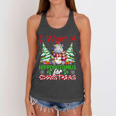 Hippo Xmas Tree Lights I Want A Hippopotamus For Christmas Gift Women's Knotted Racerback Tank