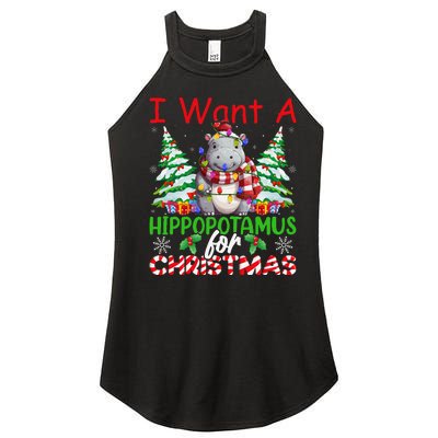 Hippo Xmas Tree Lights I Want A Hippopotamus For Christmas Gift Women's Perfect Tri Rocker Tank