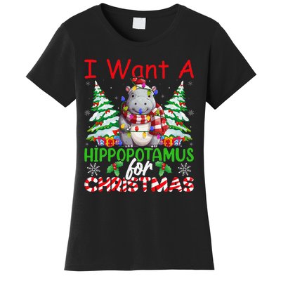 Hippo Xmas Tree Lights I Want A Hippopotamus For Christmas Gift Women's T-Shirt