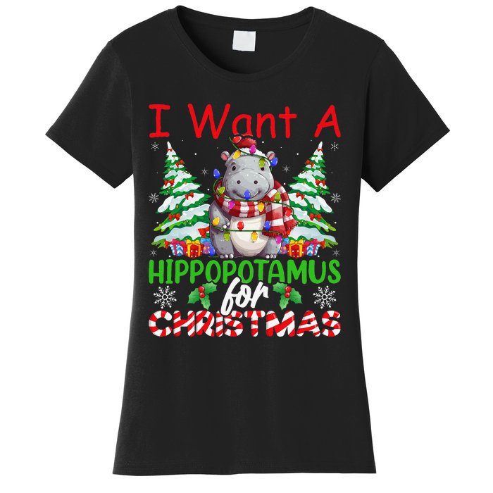 Hippo Xmas Tree Lights I Want A Hippopotamus For Christmas Gift Women's T-Shirt