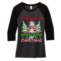 Hippo Xmas Tree Lights I Want A Hippopotamus For Christmas Gift Women's Tri-Blend 3/4-Sleeve Raglan Shirt