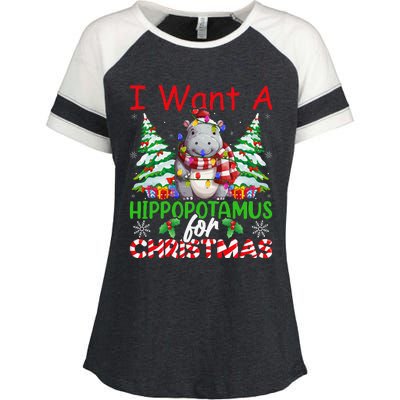 Hippo Xmas Tree Lights I Want A Hippopotamus For Christmas Gift Enza Ladies Jersey Colorblock Tee