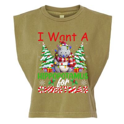 Hippo Xmas Tree Lights I Want A Hippopotamus For Christmas Gift Garment-Dyed Women's Muscle Tee