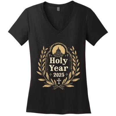 Holy Year 2025 Catholic Design Pilgrims Of Hope Women's V-Neck T-Shirt