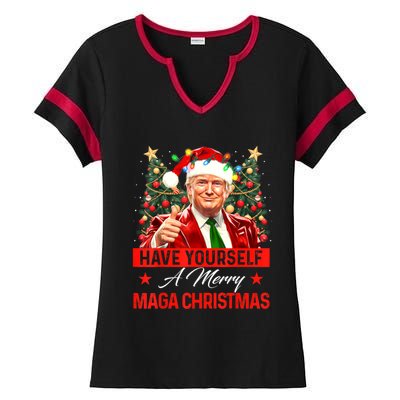 Have Yourself A Merry Maga Christmas Santa Funny Trump Xmas Gift Ladies Halftime Notch Neck Tee