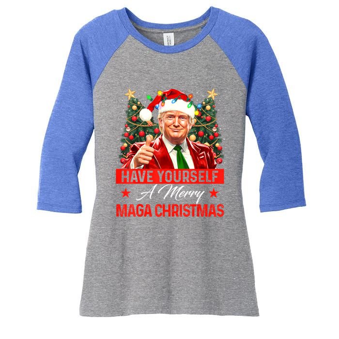 Have Yourself A Merry Maga Christmas Santa Funny Trump Xmas Gift Women's Tri-Blend 3/4-Sleeve Raglan Shirt