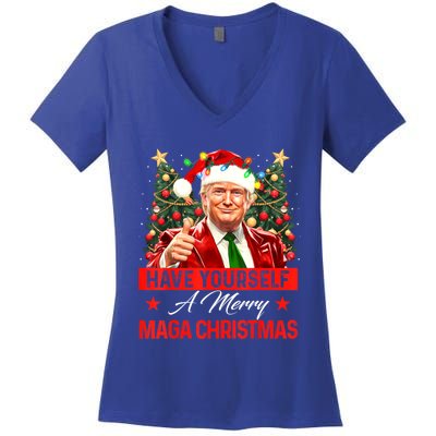 Have Yourself A Merry Maga Christmas Santa Funny Trump Xmas Gift Women's V-Neck T-Shirt