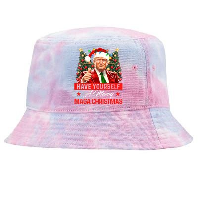 Have Yourself A Merry Maga Christmas Santa Funny Trump Xmas Gift Tie-Dyed Bucket Hat