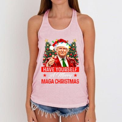 Have Yourself A Merry Maga Christmas Santa Funny Trump Xmas Gift Women's Knotted Racerback Tank