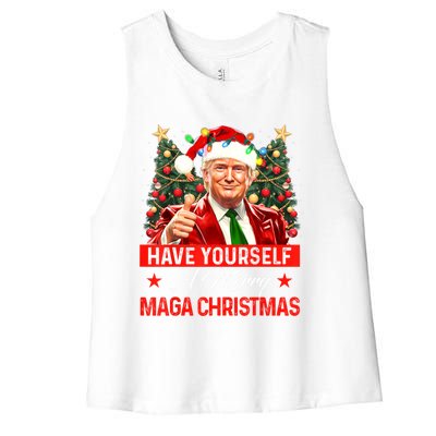 Have Yourself A Merry Maga Christmas Santa Funny Trump Xmas Gift Women's Racerback Cropped Tank