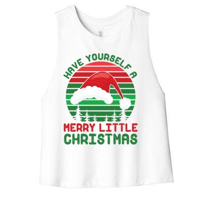 Have Yourself A Merry Little Christmas Funny Pajamas Retro Gift Women's Racerback Cropped Tank