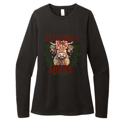 Have Yourself A Mooey Little Christmas Highland Cow Womens CVC Long Sleeve Shirt