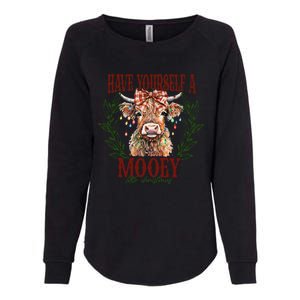 Have Yourself A Mooey Little Christmas Highland Cow Womens California Wash Sweatshirt