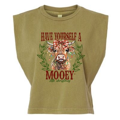 Have Yourself A Mooey Little Christmas Highland Cow Garment-Dyed Women's Muscle Tee