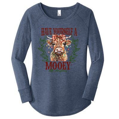 Have Yourself A Mooey Little Christmas Highland Cow Women's Perfect Tri Tunic Long Sleeve Shirt