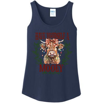 Have Yourself A Mooey Little Christmas Highland Cow Ladies Essential Tank