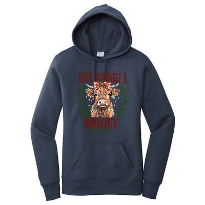 Have Yourself A Mooey Little Christmas Highland Cow Women's Pullover Hoodie