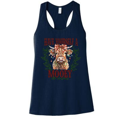 Have Yourself A Mooey Little Christmas Highland Cow Women's Racerback Tank