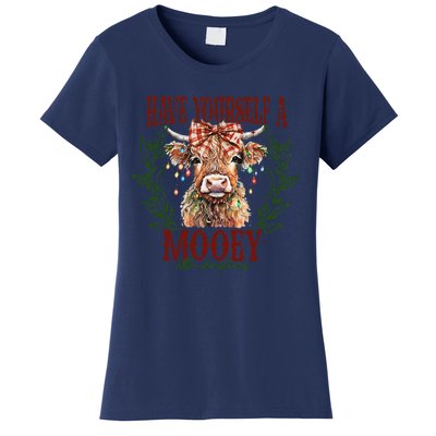 Have Yourself A Mooey Little Christmas Highland Cow Women's T-Shirt