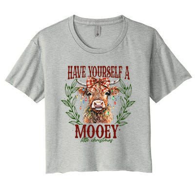 Have Yourself A Mooey Little Christmas Highland Cow Women's Crop Top Tee