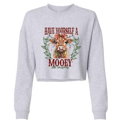 Have Yourself A Mooey Little Christmas Highland Cow Cropped Pullover Crew