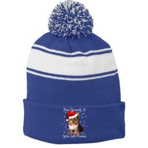 Have Yourself A Yorkie Little Christmas Gift Stripe Pom Pom Beanie