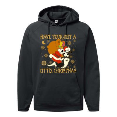 Have Yourself A Little Christmas Funny Dog Santa Claus Performance Fleece Hoodie