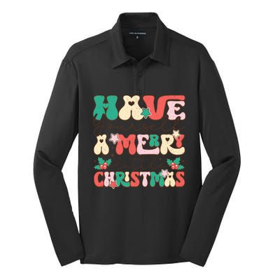 Have Yourself A Merry Little Christmas Festive Graphic Silk Touch Performance Long Sleeve Polo