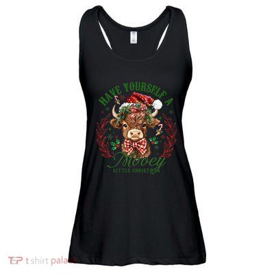 Have Yourself A Mooey Little Christmas Highland Cow Santa Gift Ladies Essential Flowy Tank