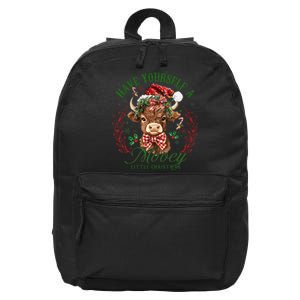 Have Yourself A Mooey Little Christmas Highland Cow Santa Gift 16 in Basic Backpack