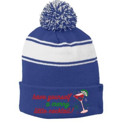 Have Yourself A Merry Little Cocktail Funny Christmas Meme Gift Stripe Pom Pom Beanie