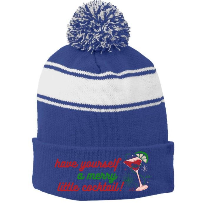 Have Yourself A Merry Little Cocktail Funny Christmas Meme Gift Stripe Pom Pom Beanie