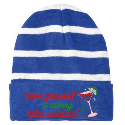 Have Yourself A Merry Little Cocktail Funny Christmas Meme Gift Striped Beanie with Solid Band