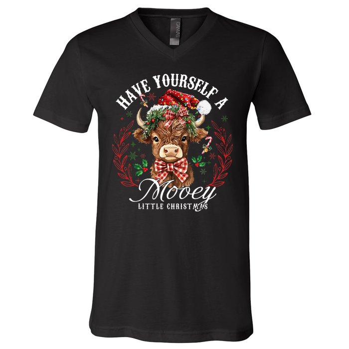 Have Yourself A Mooey Little Christmas Santa Cow V-Neck T-Shirt