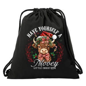 Have Yourself A Mooey Little Christmas Santa Cow Drawstring Bag