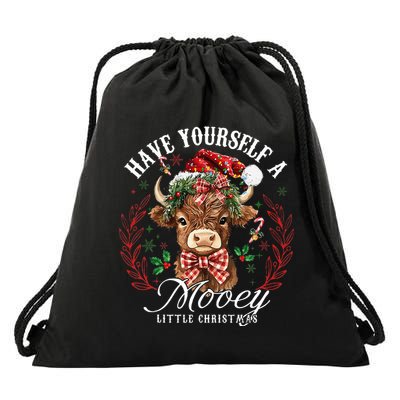 Have Yourself A Mooey Little Christmas Santa Cow Drawstring Bag