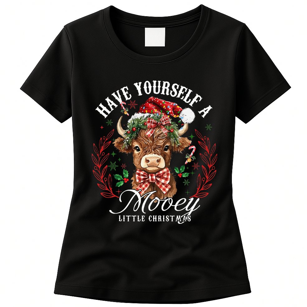 Have Yourself A Mooey Little Christmas Santa Cow Womens T-Shirt