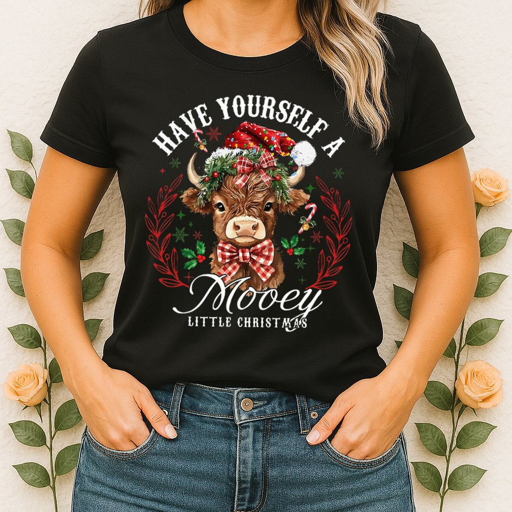 Have Yourself A Mooey Little Christmas Santa Cow Womens T-Shirt