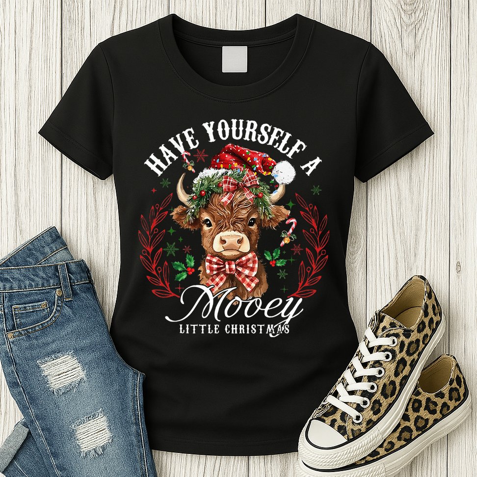 Have Yourself A Mooey Little Christmas Santa Cow Womens T-Shirt