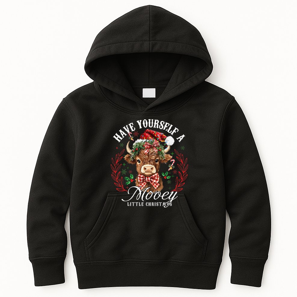 Have Yourself A Mooey Little Christmas Santa Cow Kids Hoodie